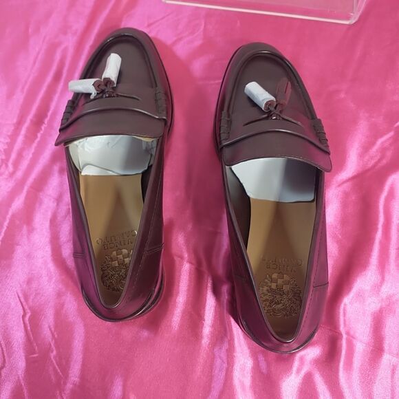 Vince Camuto Women's SZ 9.5M Swan Chiamry Block Heel Loafer Flat Shoes Burgundy - Picture 1 of 7